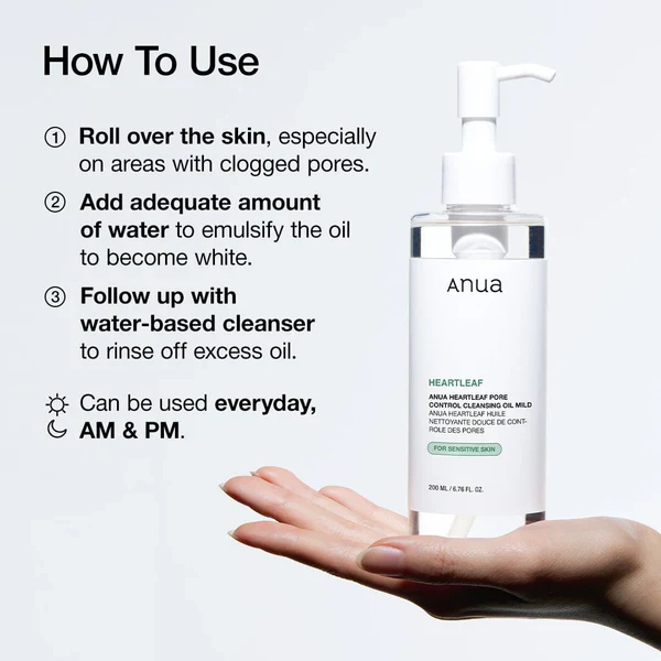 ANUA Heartleaf Pore Cleansing Oil Mild 200ml 아누아 어성초 포어 컨트롤 클렌징오일 마일드 200ml - Image 4