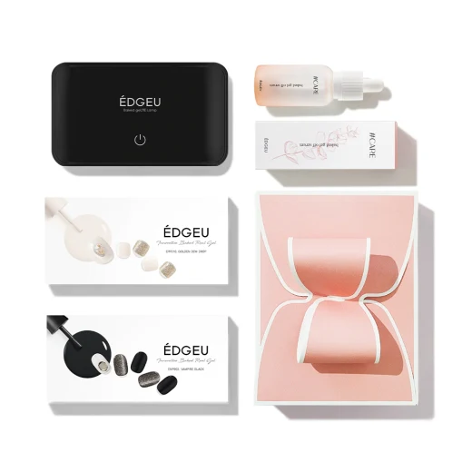 EDGEU SPECIAL GIFT SET Press on Sticker Strips 2 kind with Curing Lamp, Gel Off Serum, gift box (엣지유 스페셜 기프트 세트 2종류 풀컬러 샵젤, 베이크드 젤티이 램프, 젤 오프 세럼, 기프트 박스) - Image 4