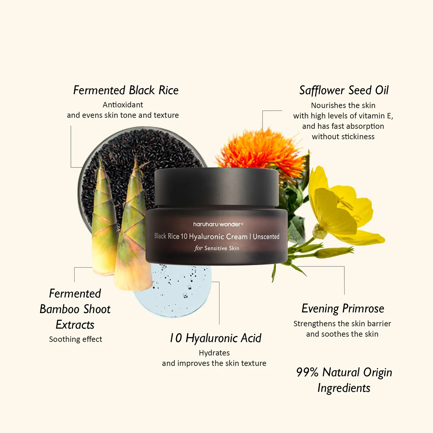 Haruharu Wonder Black Rice 10 Hyaluronic Cream Unscented 50ml 하루하루원더 블랙라이스 10 히알루로닉 크림 무향 50ml - Image 3