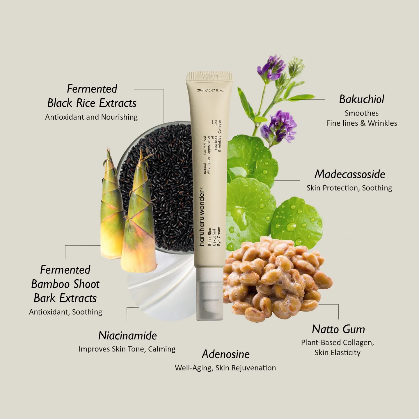 Haruharu Wonder Black Rice Bakuchiol Eye Cream (Unscented) 20ml 하루하루원더 블랙라이스 바쿠치올 아이크림 20ml - Image 4