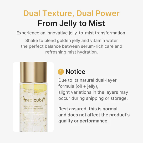 Medicube Kojic Acid Turmeric Vitamin Gold Jelly Mist Serum 100ml 메디큐브 코직애씨드 터메릭 비타 미스트 세럼 100ml - Image 5