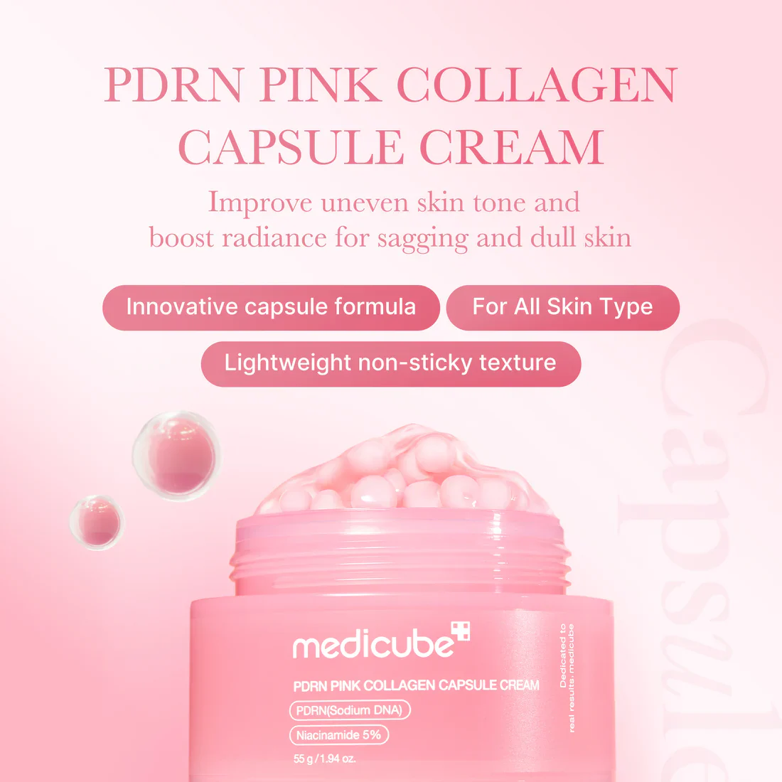 Medicube PDRN Pink Collagen Capsule Cream 55g 메디큐브 PDRN 핑크 콜라겐 캡슐 크림 55g - Image 8