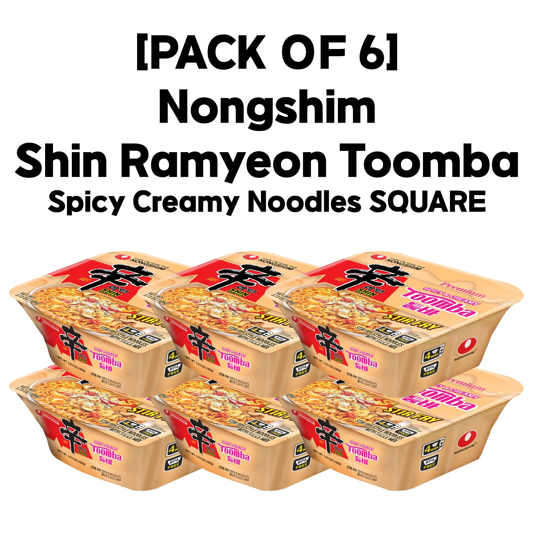 [PACK OF 6] Nongshim Shin Ramyeon Toomba Spicy Creamy Noodles Square Bowl 3.73 Oz (106g) 농심 신라면 매콤 꾸덕한 툼바 사각형 3.73 Oz (106g)